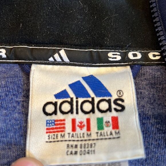VTG 90s Adidas Soccer Track Jacket Blue size M GUC has couple small pulls check - Picture 2 of 11